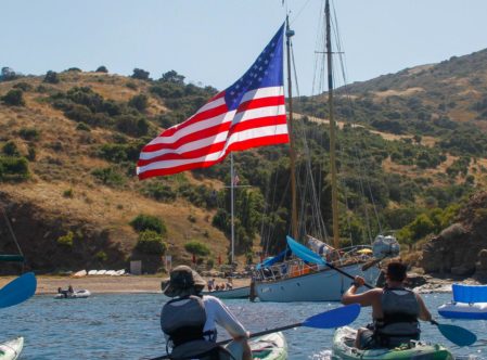 campers kayaking through the Howlands Landing harbor